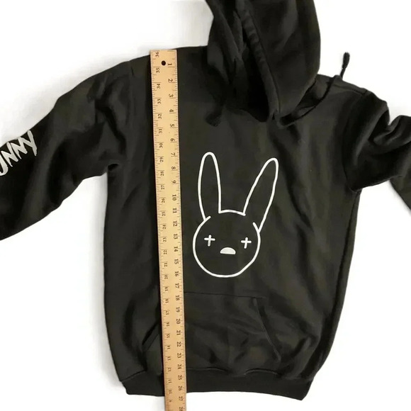 Bad Bunny Black White Pullover Hoodie Men Graphic Print Kangaroo Small - Picture 6 of 7